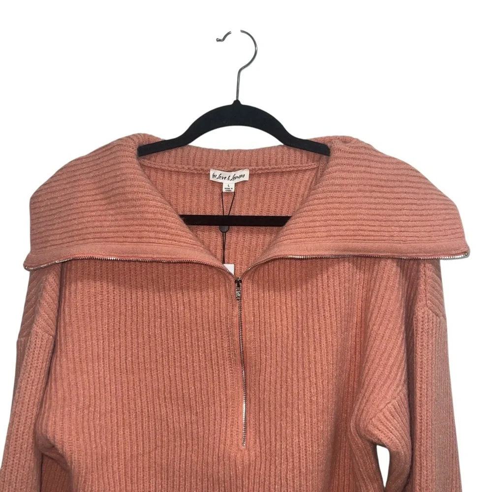 NEW NWT For Love & Lemons Ryan Half Zip Cropped Sweater In Rose Pink
